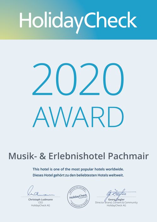 Holiday Check Award 2020 Hotel Pachmair im Zillertal